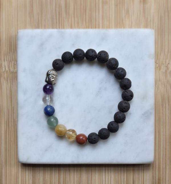 Lava Stone And Seven Chakra Healing Bracelet With Buddha Charm